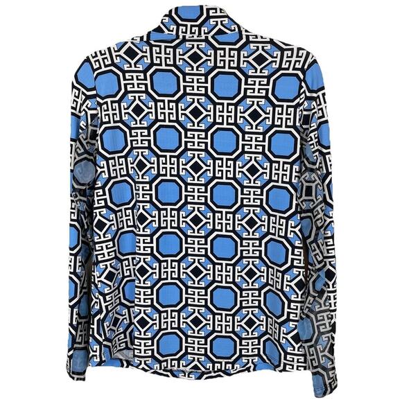 Ibkul Mesh Vented 1/4 Zip Top Size Medium Blue Geometric Equestrian Golf Sports - Picture 2 of 9